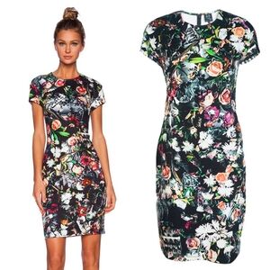 Alexander McQueen Black Floral Multicolor Bodycon Cotton Midi Dress